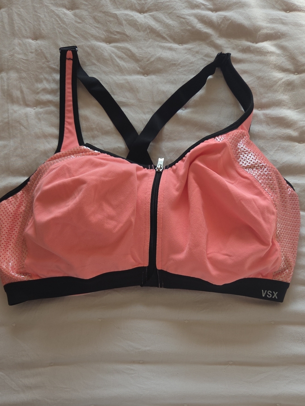 Victoria's Secret VSX Coral and Black Front-Zip Sports Bra